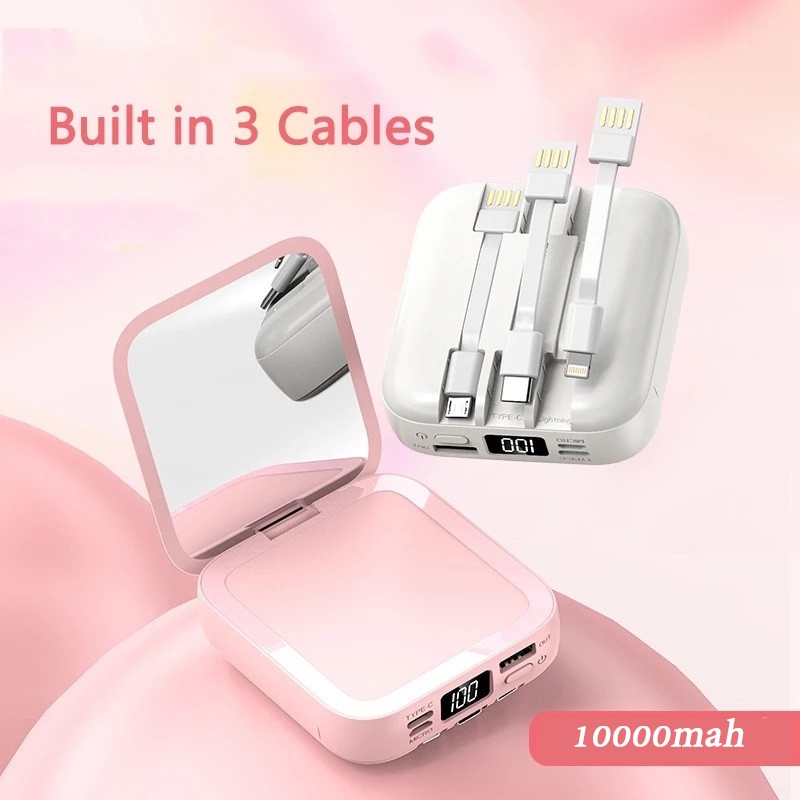 Gương Trang Điểm Mini Kiêm Sạc Dự Phòng 10000mAh Có Đèn LED Hiển Thị