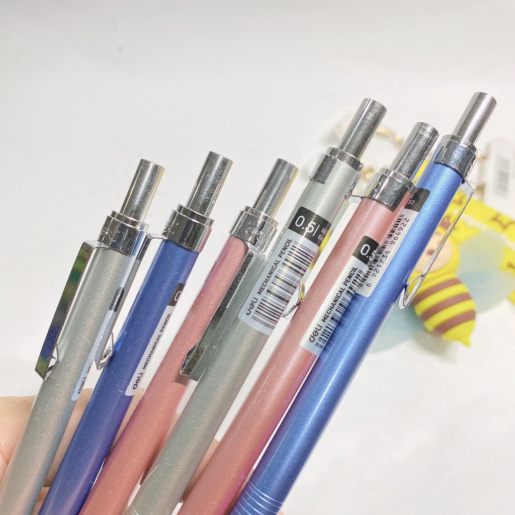 Bút chì kim Deli cao cấp thân bằng nhôm, Bút chì bấm dễ dàng thay ngòi và kèm cục tẩy tiện lợi