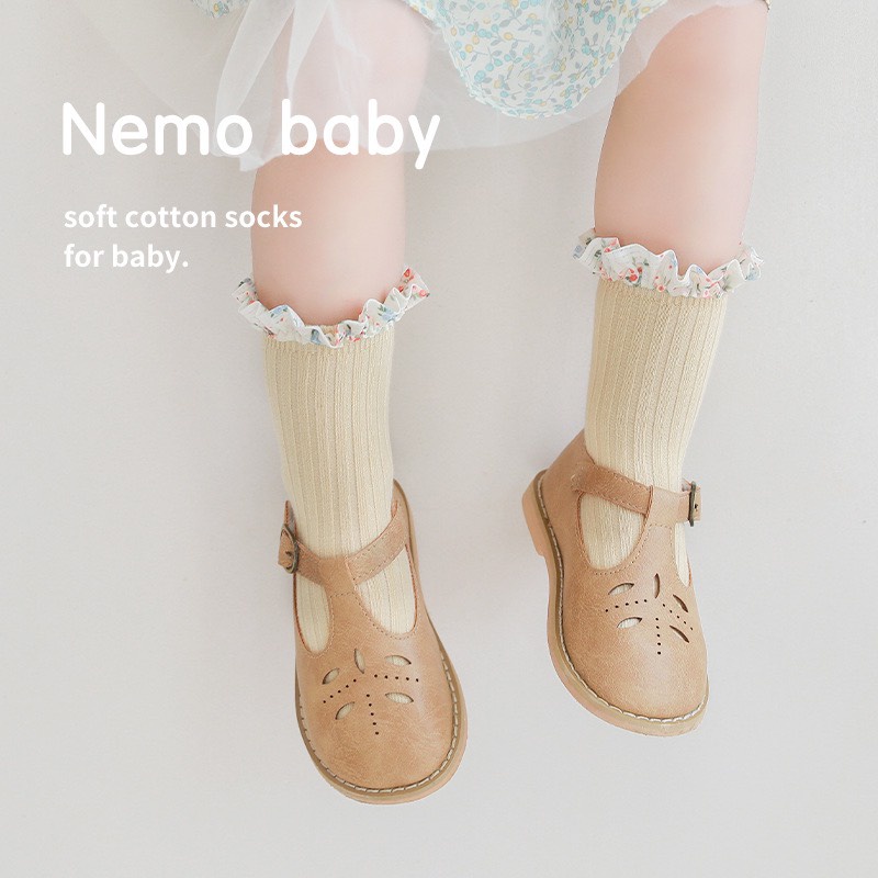 Tất cổ lửng bé gái ren hoa phong cách Hàn quốc, chính hãng Nemo Baby