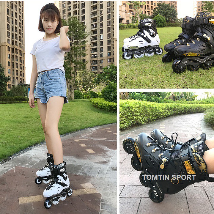 Giày patin người lớn BOXT màu đen vàng cao cấp quà tặng sinh nhật ý nghĩa TOMTIN SPORT