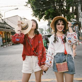 Áo sơ mi dài tay họa tiết thổ cẩm thời trang du lịch