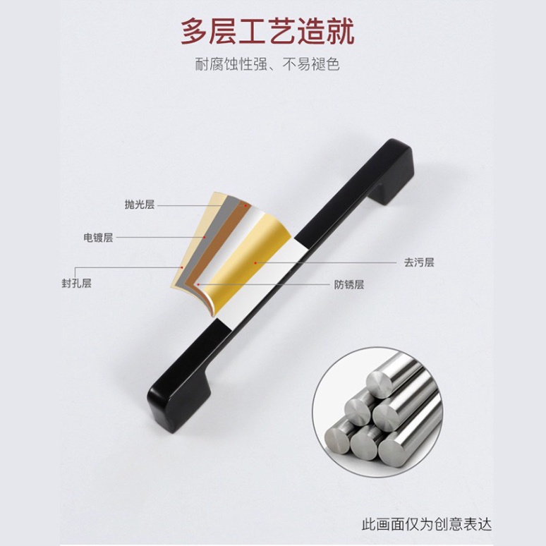 Tay nắm tủ bếp tủ áo hiện đại hợp kim nhôm đen mờ dạng chữ U dẹt bản cực nét