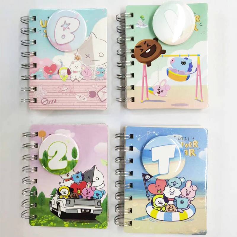 Sổ tay gáy lò xo thích hợp cho ghi chú công việc học tập, kích thước nhỏ gọn Kpop BTS BT21 Daily Office Supplies Week Planner Spiral Notebooks Day Plan Diary Notepads Meno Pad Office School Kids friends stationery gift