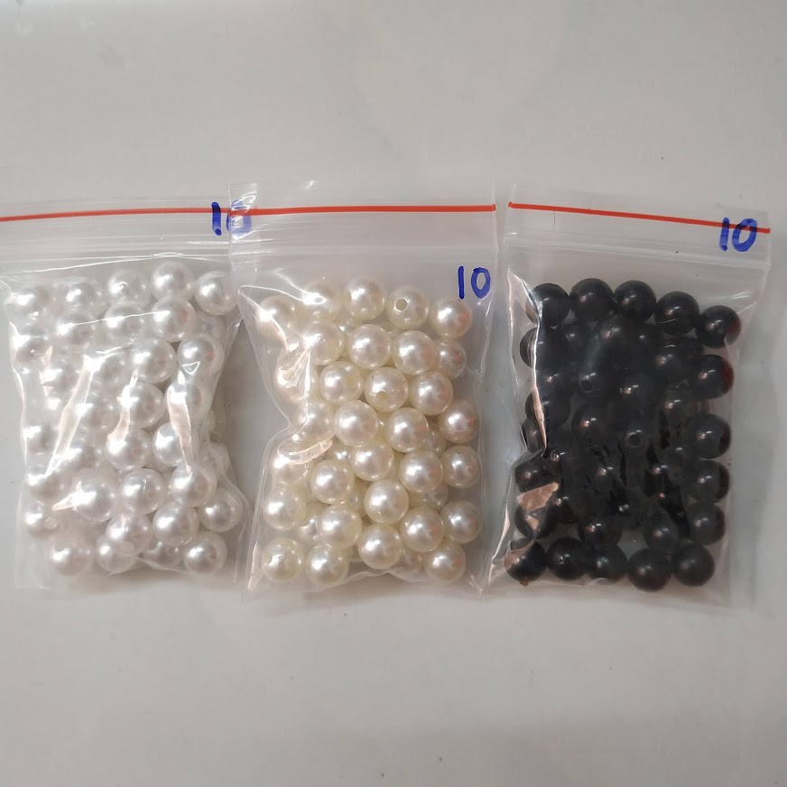 25gr hạt bẹt, ngọc trai giả/ nhựa 3 màu trắng, kem, đen size 6-8-10 ly