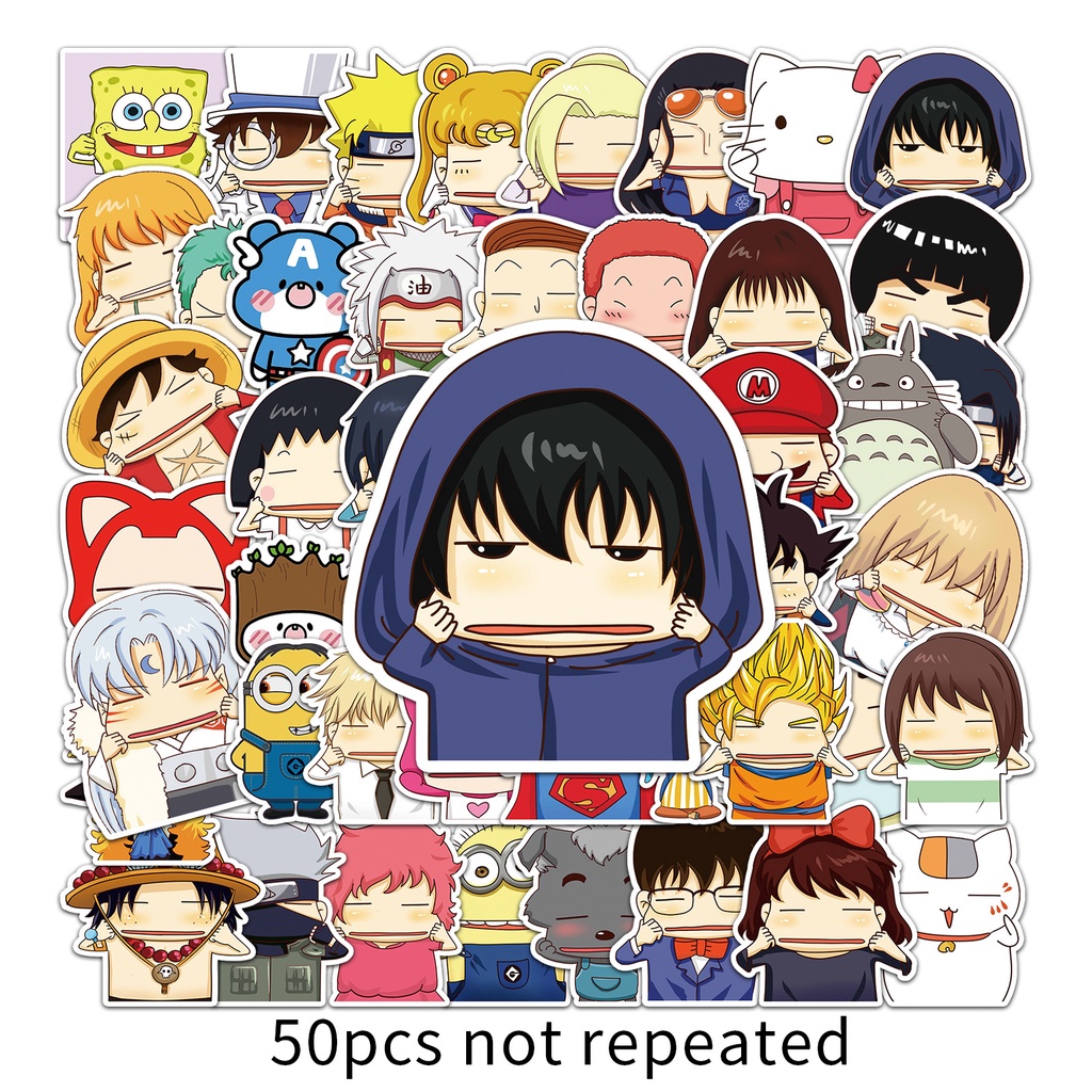 Combo 30 Sticker Chống Nước Decal Dán Điện Thoại Laptop Mũ Bảo Hiểm Vali Guitar Bình Nước Sổ Tay [Khuôn Mặt Hoạt Hình]