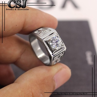 Nhẫn inox nam cao cấp vĩnh viễn không đen, gỉ, đính đá trắng