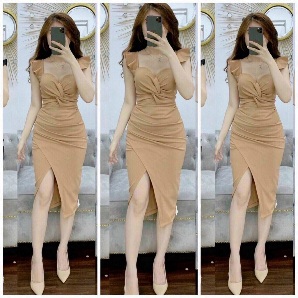 Đầm Ôm ⚡𝙎𝙄𝙀̂𝙐 𝙎𝘼𝙇𝙀⚡ Đầm Ôm Nữ 2 Dây Xẻ tà Xoắn Ngực Chất Umi Co Dãn Cá Tính Thời Trang - 75054