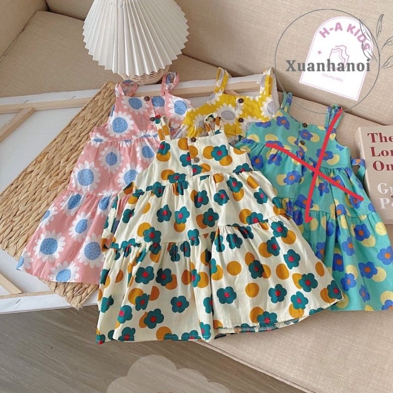 Váy bé gái 2 dây hoa hướng dương to sắc mầu XHN967