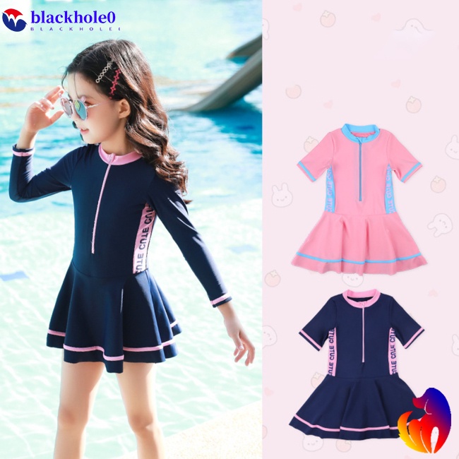 BH 2pcs/set Baby Girls One-piece Swimsuit Cartoon Swimdress  +  Swimming  Shorts With Smooth Zipper Quick-drying Bathing