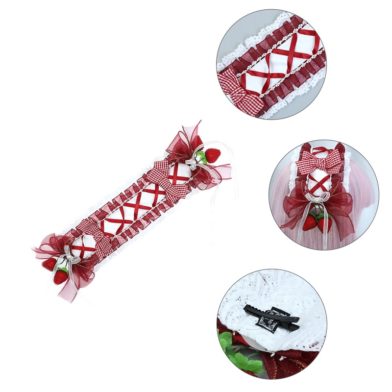 Băng Đô Hình Nơ Họa Tiết Dâu Tây Thanh Lịch Dùng Hóa Trang / Trang Điểm / Phát Sóng Trực Tiếp