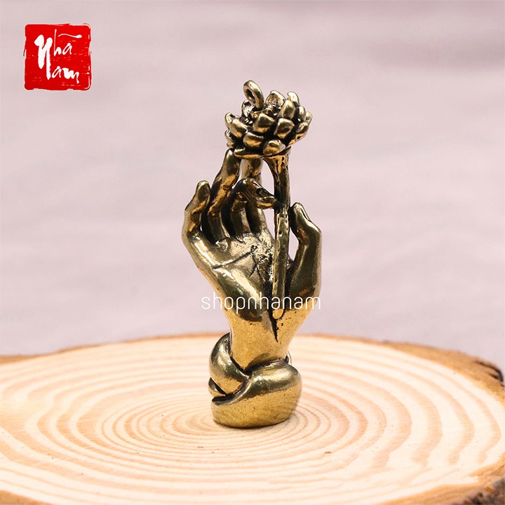 Tượng đồng phong thủy niêm hoa vi tiếu tay phật hoa sen trang trí vật phẩm phong thủy