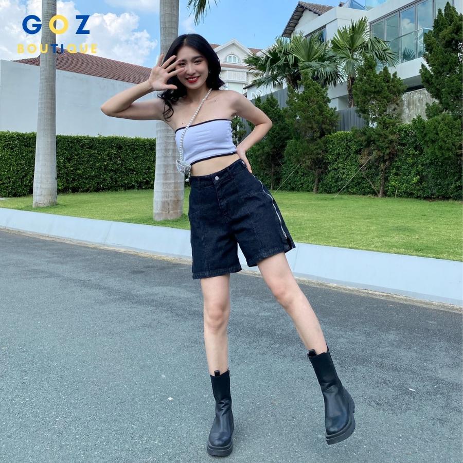 Quần Short Nữ Ống Rộng Vải Jeans Lưng Cao Ống Rộng Dây Kéo G-JEANS - Quần Sooc Đùi Nữ Cạp Cao Chữ A Đẹp