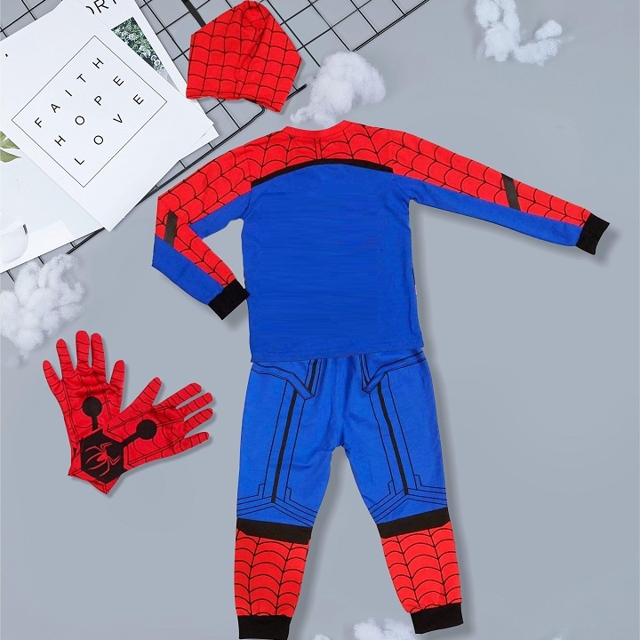Bộ quần áo siêu nhân người nhện dài tay kèm mặt nạ và bao tay cho bé trai DT16