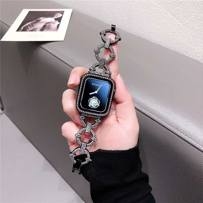 Sang Trọng Dây Đeo Đồng Hồ Bằng Kim Loại Đính Đá Hình Chữ O Cho iwatch 7 6 SE 5 4 3 2 1 / 41mm 45mm 38mm 40mm 42mm 44mm