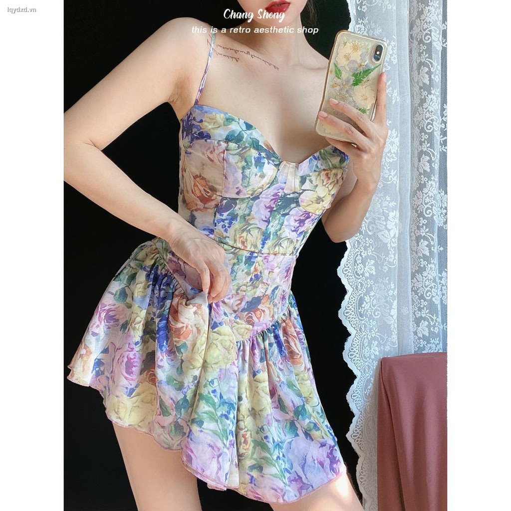 Đầm hoa mỏng màu tinh khiết hai dây lãng mạn kiểu Pháp/ Hàn Quốc siêu hot 2021 | BigBuy360 - bigbuy360.vn