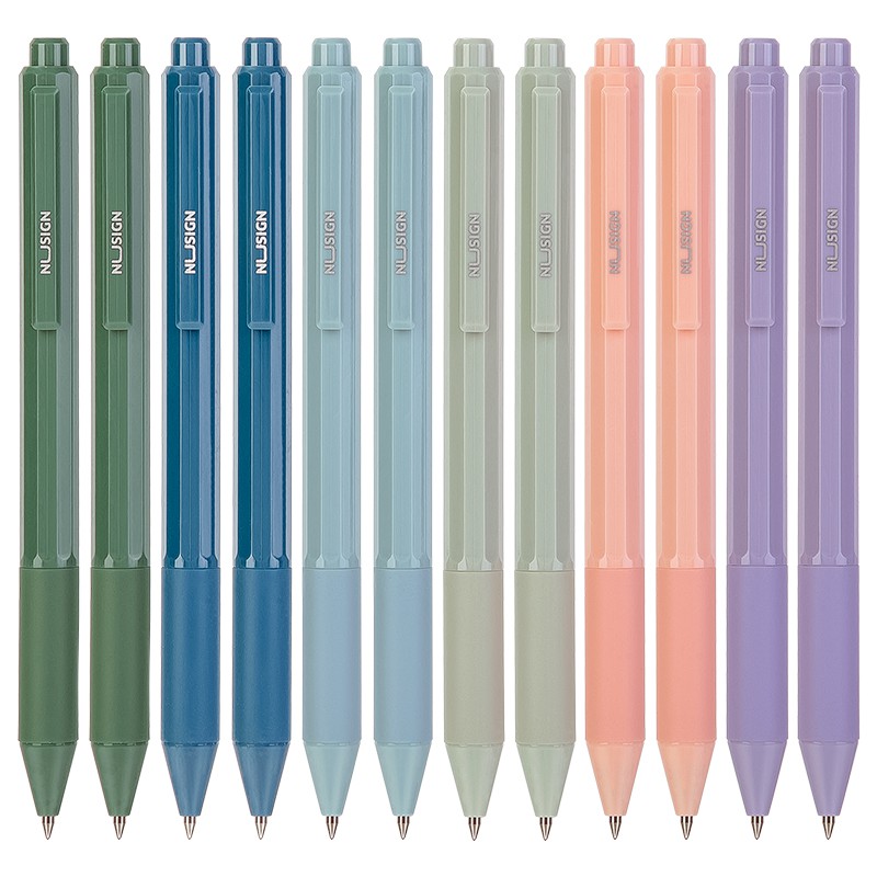 Bút bi dạng gel Nusign - mực đen - ngòi 0.5mm đầu bấm - ngòi bút trơn tru - 6 màu sắc thời trang - NS559