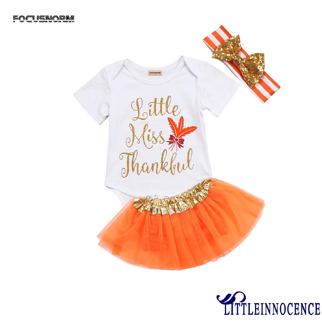 ❤XZQ-The New Hot Selling 3PCS Thanksgiving Newborn Baby Girl Short Sleeve Cotton Romper + Tulle Tutu Dress + Headband