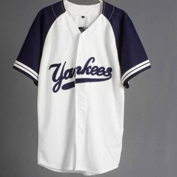 Jersey Bóng Chày - Quần Áo YANKEES Trắng Hải Quân Cơ Bản ~
