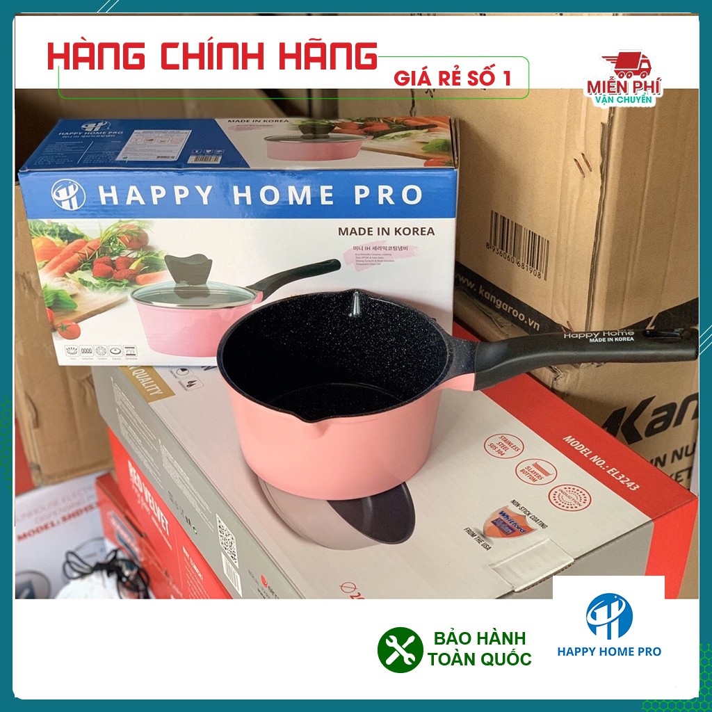 [MADE IN KOREA] Nồi quấy bột Orsay tráng sứ HAPPY HOME 16cm màu hồng, quánh bột cho trẻ em, chống dính, an toàn cho bé.