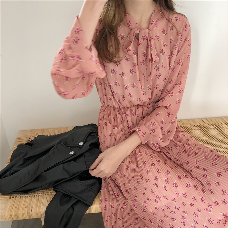 đầm maxi tay dài họa tiết hoa #049