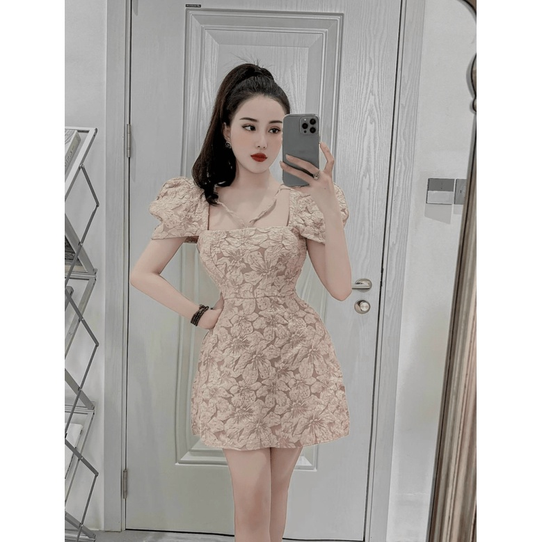 Đầm Nữ Tay Phồng Dáng Ngắn Chất Gấm Có Mút Ngực 3 Màu Dễ Chọn Siêu Xinh NEW UNISEX