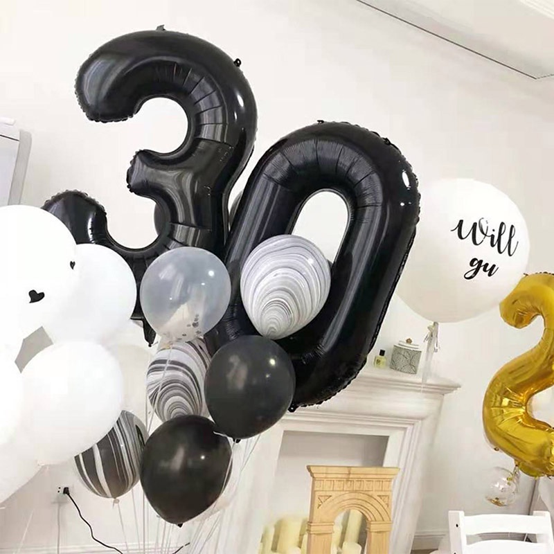 Bong Bóng Hình Số 0-9 Màu Đen 32 Inch Dùng Trang Trí Tiệc Sinh Nhật/Tiệc Cưới