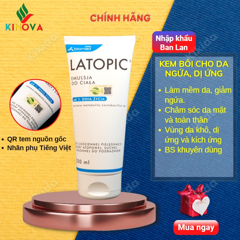 Kem dưỡng da dưỡng ẩm dịu da LATOPIC cho da viêm cơ địa, dị ứng, da khô và da kích ứng, bôi MẶT và TOÀN THÂN - Ba Lan