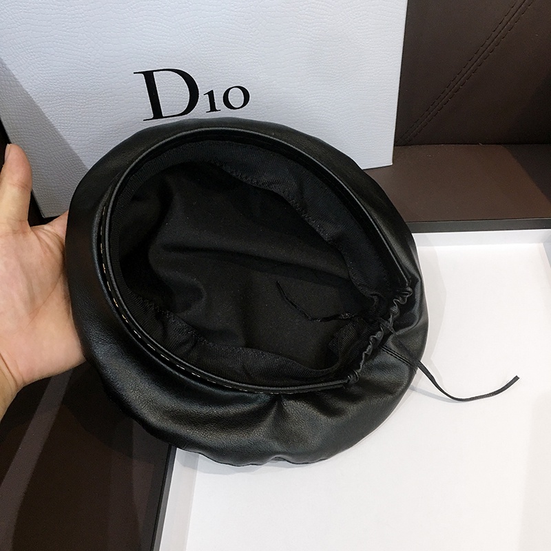 Mũ nồi bằng da màu đen phong cách retro thời trang xuân thu 2020 cho nữ