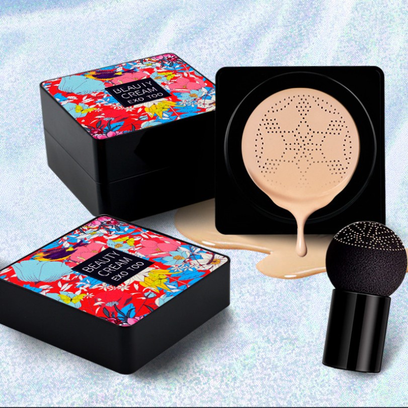 ⚜️Kem nền dạng cushion tích hợp kem foundation kem BB CC và kem che khuyết điểm cùng cọ đầu nấm nhỏ dành cho trang điểm