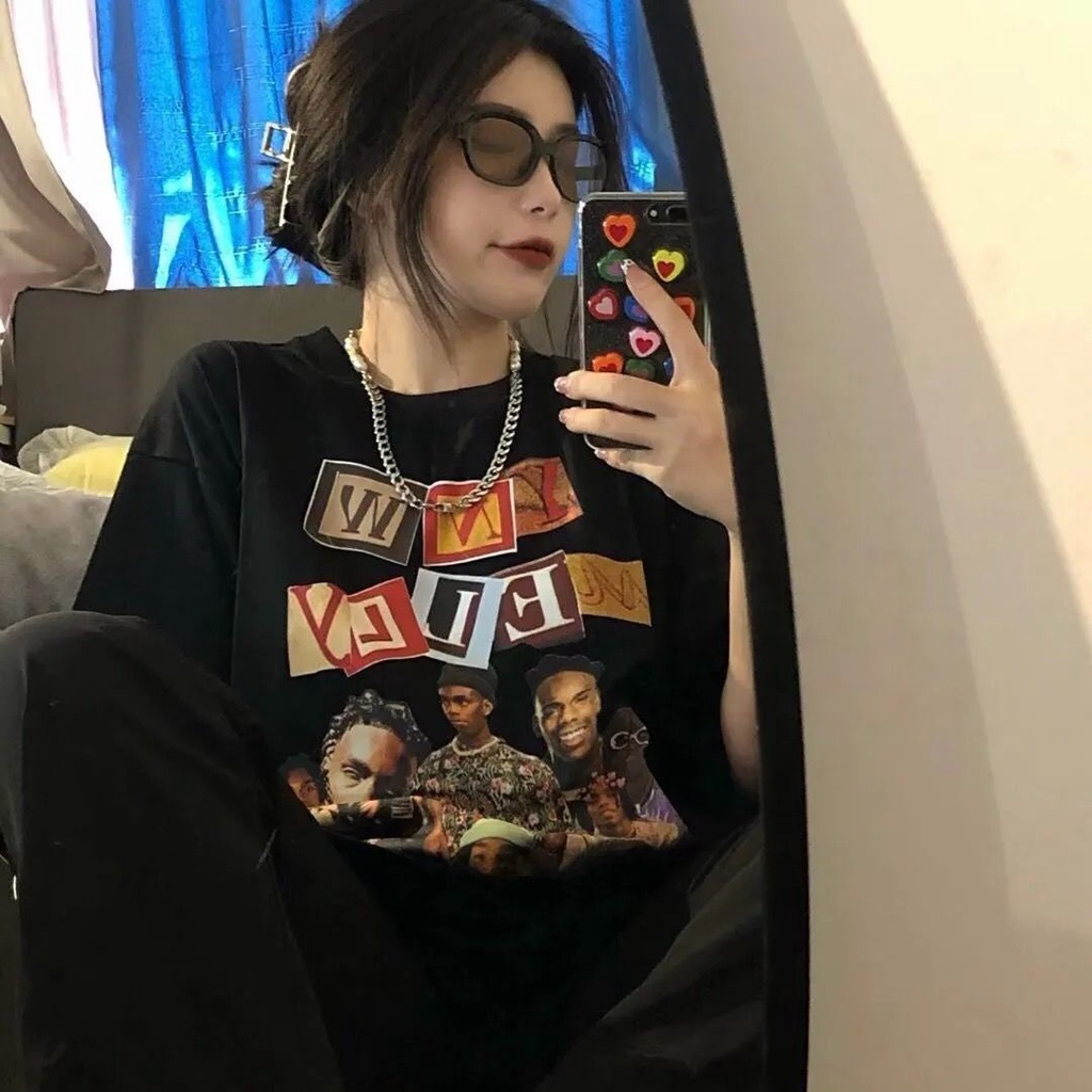 Áo thun tay ngắn cổ tròn dáng rộng in hình nhân vật retro thời trang unisex 77