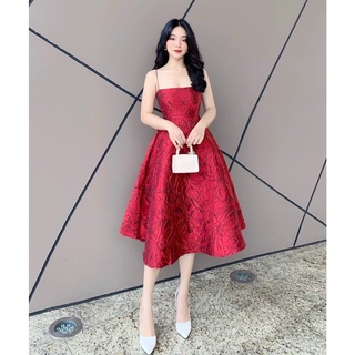 Đầm đi tiệc 2 dây gấm