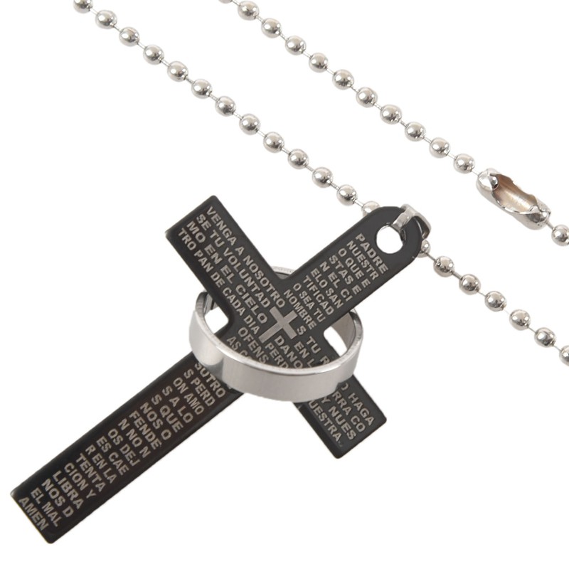 Men's Stainless Steel Cross &Ring Chain Pendant Necklace Fashion Good Gift