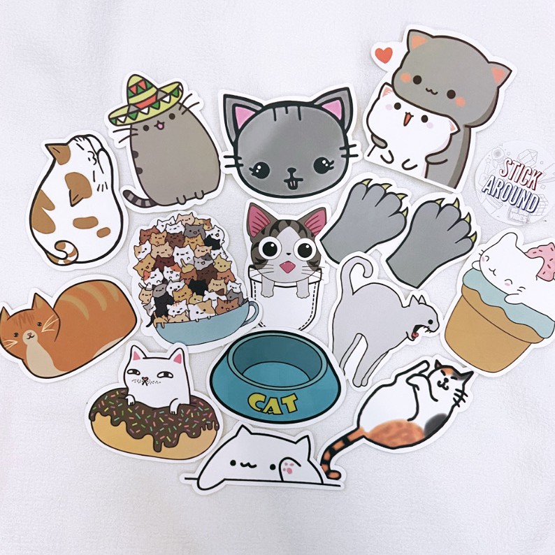 Set sticker lẻ hình dán mèo dễ thương cat cute  nhám chống nước