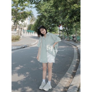 Sơ mi đũi lụa cộc tay oversize Bazic one