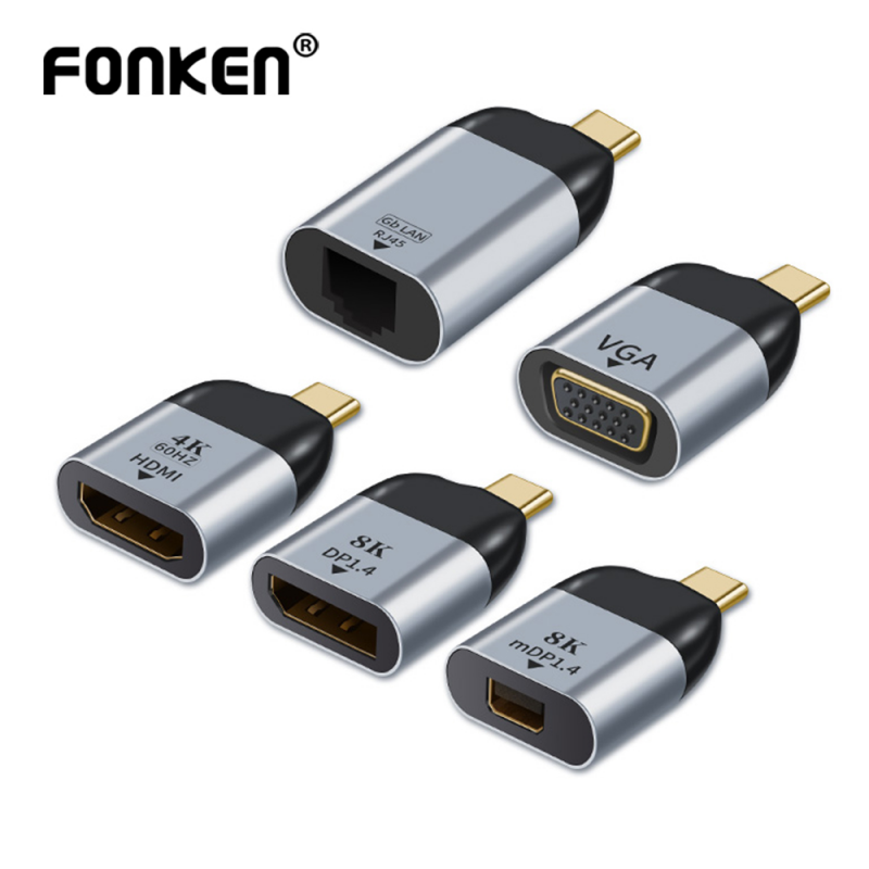 Đầu chuyển đổi video cáp mở rộng FONKEN OTG Micro USB-C sang VGA DP Type C sang HDMI cho Macbook Xiaomi Huawei Laptop