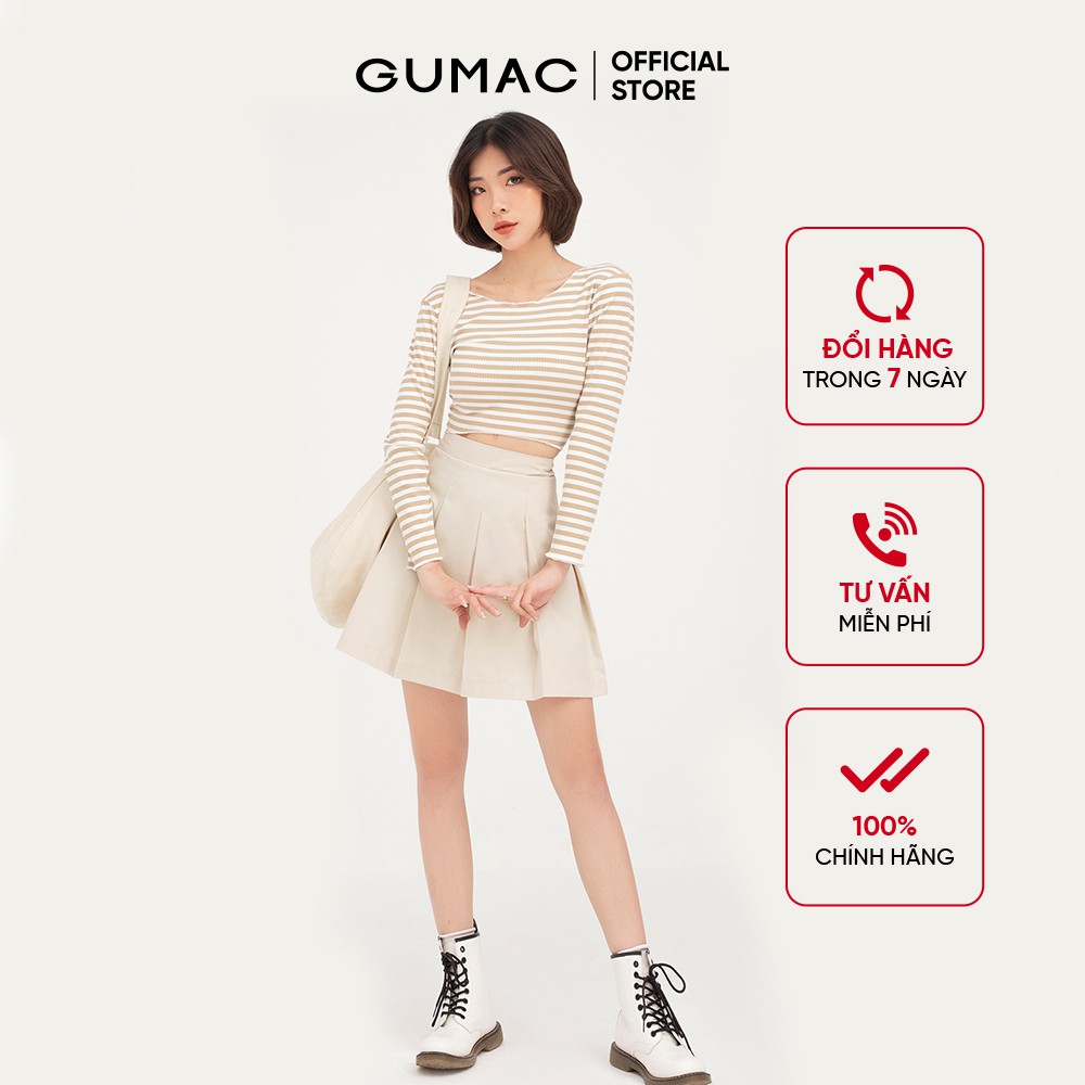 Áo thun nữ croptop tay dài GUMAC họa tiết sọc ngang ôm body ATB412 | BigBuy360 - bigbuy360.vn
