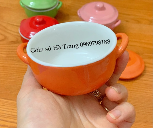 Cốc làm caramen gốm sứ Bát Tràng cao cấp không chì có hai quai xinh xắn