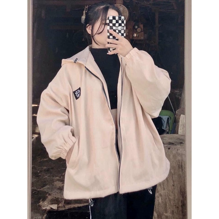 Áo Khoác Nữ Có Nón, Hai Lớp Chất Liệu Da Lộn Lót Dù Logo Thêu Nhỏ Xinh Form Rộng Thoải Mái [NEW UNISEX]