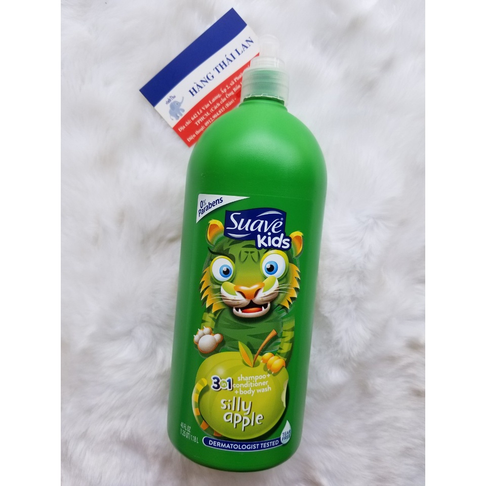 HƯƠNG TÁO 1180ml-SỮA TẮM DẦU GỘI DẦU XẢ SUAVE KIDS 3IN1 USA