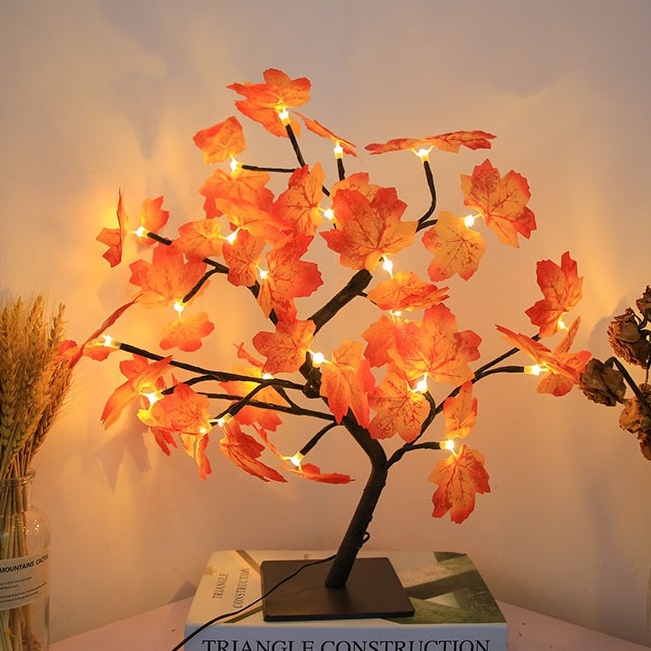 Đèn cây để bàn đèn trang trí hình cây phong lá đỏ