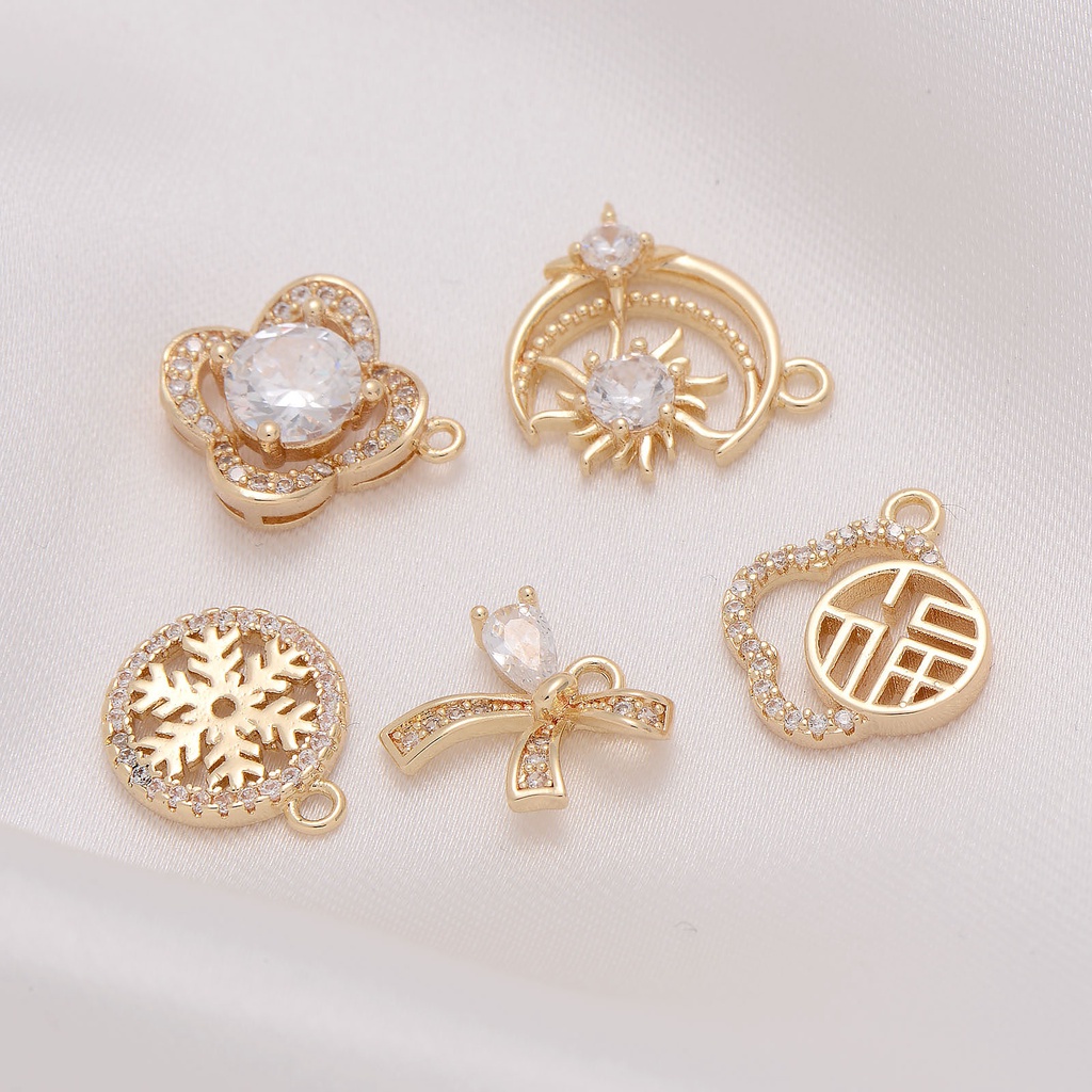 Mặt Dây Chuyền Hình Cỏ Bốn Lá Đính Đá Zircon Bằng Đồng 14K