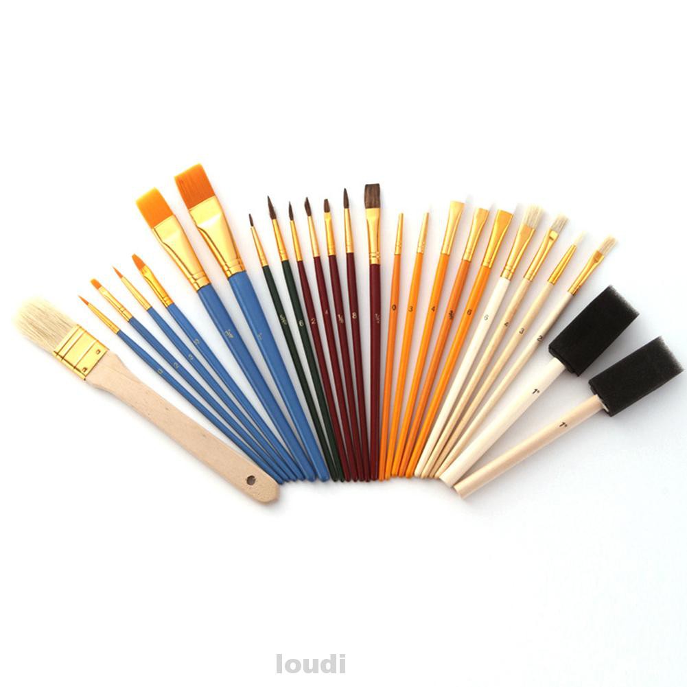 25pcs/set Paint Brush Oil Painting Art Supplies Drawing Watercolor Artistic Portable Wood Handles