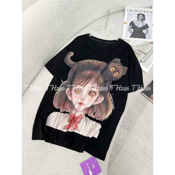 Áo phông cô gái băng rô mèo hàng QCL1