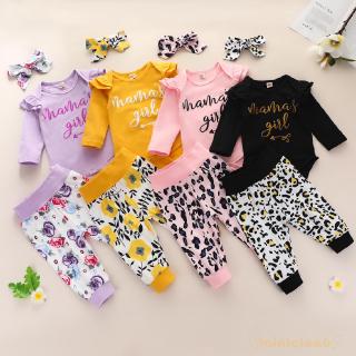 Set 3 Món Áo Liền Quần + Quần Dài + Băng Đô In Hoa Dễ Thương Cho Bé