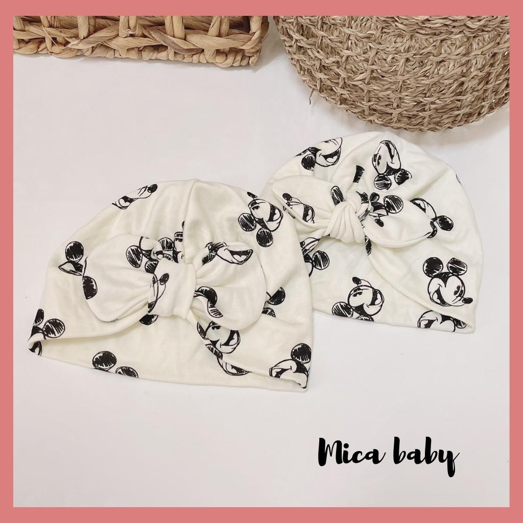 Mũ nón turban cho bé gái họa tiết chuột mickey 5-10kg Mica baby MTB32