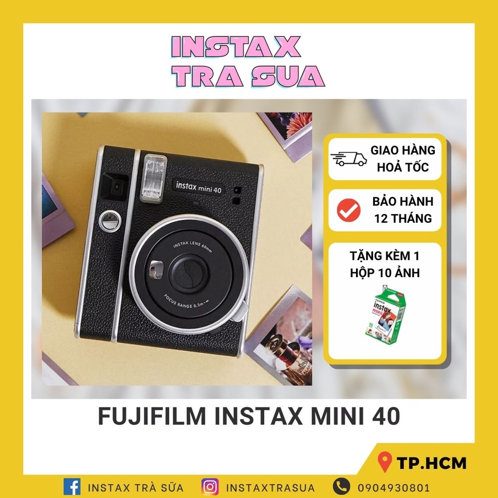 Instax Mini 40 - Máy ảnh lấy ngay Fujifilm - Chính hãng BH 1 năm - Tặng kèm 10 film