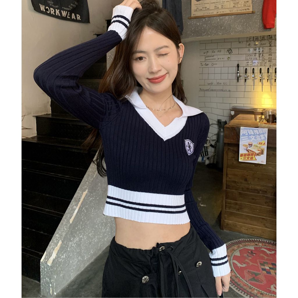 Áo len dài tay dáng croptop trẻ trung năng động hàng order Taobao nhà Oanhdilys