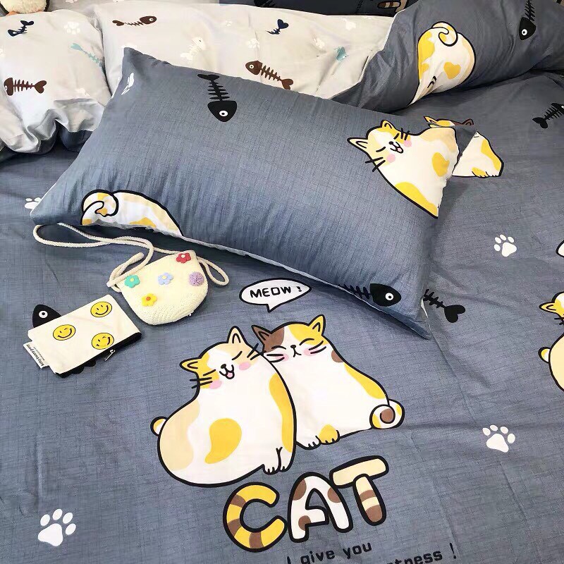 Bộ Chăn Ga Cotton Poly Mèo Cat