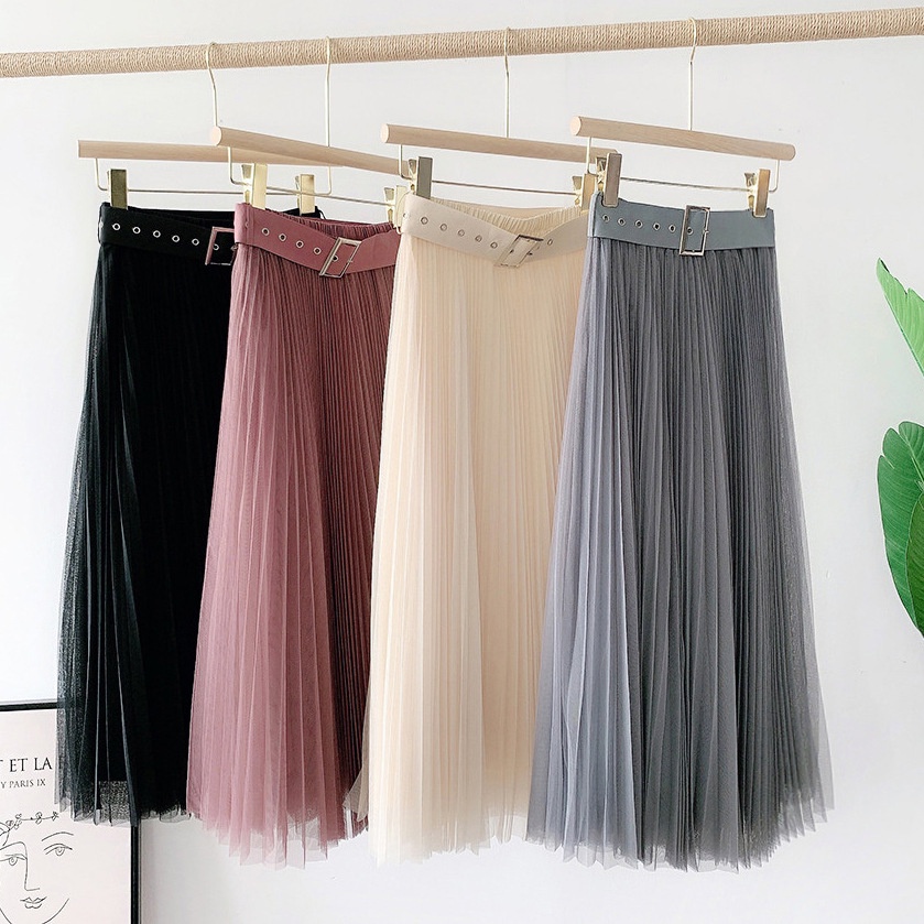 Chân Váy Chữ A Lưng Cao Phối Thắt Lưng Thời Trang Cho Nữ