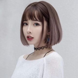 Tóc giả nguyên đầu vic thẳng màu hồng khói